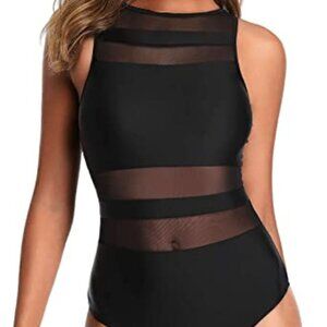 #1❤️ Holipick High Neck One Piece Swimsuit Mesh Bathing Suit Open Back